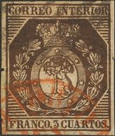 º23F. 1853. 3 Cuartos Bronce. FALSO SPERATI (Tipo A), Al Dorso Marca De La B.P.A. MAGNIFICO. - Altri & Non Classificati