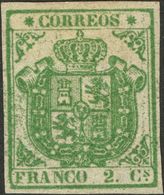 *32. 1854. 2 Cuartos Verde. Grandes Márgenes Y Color Intenso. PIEZA DE LUJO. Cert. COMEX. Edifil 2017: 2.850 Euros - Autres & Non Classés