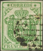 º32Ap. 1854. 2 Cuartos Verde (leve Pliegue Horizontal). PAPEL DELGADO AZULADO Y ESTRELLAS DE PUNTAS FINAS. MAGNIFICO. Ce - Andere & Zonder Classificatie