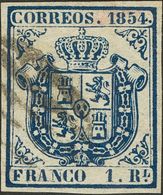 º34. 1854. 1 Real Azul Oscuro. MAGNIFICO. Cert. COMEX. - Sonstige & Ohne Zuordnung