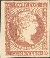 *50. 1855. 2 Reales Violeta, Borde De Hoja. PIEZA DE LUJO. - Other & Unclassified