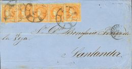 Sobre 52(5). 1862. 4 Cuartos Naranja. BARCELONA A SANTANDER. Matasello R.CARRETA Nº2. MAGNIFICA E INUSUAL FRANQUEO DE CI - Altri & Non Classificati