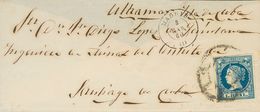 Sobre 55. 1860. 1 Real Azul. MADRID A SANTIAGO DE CUBA. MAGNIFICA. - Altri & Non Classificati