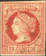 º53F, 55F, 56F(2). 1860. Conjunto De Cuatro FALSOS POSTALES De La Emisión De 1860-62, Incluyendo El 12 Cuartos Carmín, 1 - Andere & Zonder Classificatie