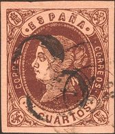 º58. 1862. 4 Cuartos Castaño. Matasello Fechador Y Prefilatélico "8", De Porteo De Borja. MAGNIFICO Y MUY RARO. Cert. GR - Andere & Zonder Classificatie