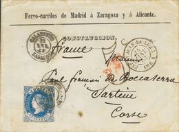 Sobre 59. 1863. 12 Cuartos Azul. Sobre Con Membrete FERROCARRILES DE MADRID A ZARAGOZA Y A ALICANTE De CALATAYUD A SARTE - Autres & Non Classés