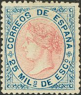 (*)95. 1867. 25 Mils Azul Y Rosa (leve Adelgazamiento). Excelente Centraje. MAGNIFICO. - Autres & Non Classés