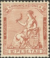 (*)140. 1873. 10 Pts Castaño Violeta. Color Excepcional Y Muy Bien Centrado. MAGNIFICO. Cert. CEM. - Altri & Non Classificati