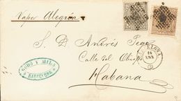 Sobre 135, 141. (1874ca). 25 Cts Castaño Y 5 Cts Negro. BARCELONA A LA HABANA. En El Frente Manuscrito "Vapor Alegría".  - Autres & Non Classés