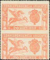 **256spv. 1905. 20 Cts Rojo, Pareja. SIN DENTAR ENTRE LOS SELLOS. MAGNIFICA. Edifil 2015: 506 Euros - Otros & Sin Clasificación