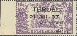 (*)NE32. 1938. +30 Cts Sobre 15 Cts Violeta (NºA032.000), Borde De Hoja. NO EMITIDO. MAGNIFICO Y MUY RARO. Cert. CEM. - Autres & Non Classés