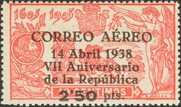 **756. 1938. 2'50 Pts Sobre 10 Cts Rojo. MAGNIFICO. Edifil 2019: 150 Euros - Otros & Sin Clasificación