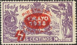 *761hcc. 1938. 45 Cts Sobre 15 Cts Violeta (NºA022.999). CAMBIO DE COLOR EN LA SOBRECARGA, En Rojo. MAGNIFICO Y RARO. Ed - Autres & Non Classés