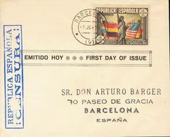 Sobre 763. 1938. 1 Pts Multicolor. Sobre De Primer Día Correo Interior De BARCELONA. MAGNIFICO. - Otros & Sin Clasificación