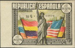 *765his. 1938. AEREO+5 PTS, Borde De Hoja. Variedad SIN DENTAR Y SOBRECARGA INVERTIDA. MAGNIFICO Y RARO. Edifil 2015: 66 - Autres & Non Classés