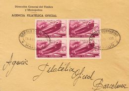 Sobre 779s(4). 1938. 10 Pts SIN DENTAR, Bloque De Cuatro. Carta Filatélica De MAHON A BARCELONA. Al Dorso Llegada. MAGNI - Otros & Sin Clasificación