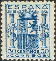 **801. 1936. 30 Cts Azul. Excepcional Centraje. MAGNIFICO. Cert. CEM. Edifil 2019: +1.200 Euros - Autres & Non Classés