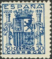 *801. 1936. 30 Cts Azul. Invisible Señal De Fijasellos (no Indicado En El Certificado). MAGNIFICO. Cert. COMEX. Edifil 2 - Autres & Non Classés