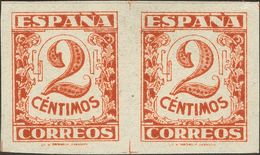 **803s(2), 803ccas(2). 1936. 2 Cts Castaño Rojo, Pareja SIN DENTAR Y 2 Cts Verde, Pareja CAMBIO DE COLOR Y SIN DENTAR. M - Autres & Non Classés