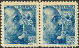 **874eg(2). 1939. 70 Cts Azul, Pareja. Variedad IMPRESO EN EL LADO DE LA GOMA. MAGNIFICA. Edifil 2015: +66 Euros - Autres & Non Classés