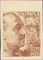 *935ps. 1939. 10 Pts Castaño, Borde De Hoja. PAPEL CARTON Y SIN DENTAR. MAGNIFICO. Edifil 2015: 170 Euros - Autres & Non Classés