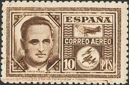 *992cc. 1945. 10 Pts Castaño. CAMBIO DE COLOR. MAGNIFICO Y RARO. Edifil 2015: 370 Euros - Autres & Non Classés