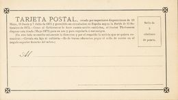 (*)EPPR3. 1873. 5 Cts Negro. TARJETA POSTAL PROVISORIA (Thebussem Con "m"). MAGNIFICA Y RARA, EDITADA COMO UNA CRITICA P - Autres & Non Classés