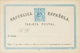 (*)EP1. 1873. 5 Cts Azul Sobre Tarjeta Entero Postal. MAGNIFICA. Edifil 2019: 66 Euros - Otros & Sin Clasificación