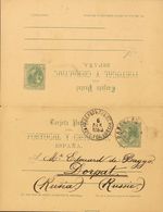 Sobre EP14. 1889. 5 Cts+5 Cts Verde Sobre Tarjeta Entero Postal Circulada Sólamente La Ida De BARCELONA A DORPAT (RUSIA) - Altri & Non Classificati