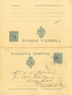 Sobre EP28. 1900. 15 Cts+15 Cts Azul Sobre Tarjeta Entero Postal Circulada Sólamente La Ida De VALENCIA A LIVERPOOL (ING - Autres & Non Classés