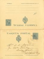 Sobre EP28. 1900. 15 Cts+15 Cts Azul Sobre Tarjeta Entero Postal Circulada Sólamente La Ida De VALENCIA A LIVERPOOL (ING - Otros & Sin Clasificación