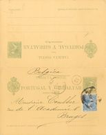 Sobre EP35. 1898. 5 Cts+5 Cts Verde Sobre Tarjeta Entero Postal Circulada Sólamente La Ida De MALAGA A BRUJAS (BELGICA), - Autres & Non Classés