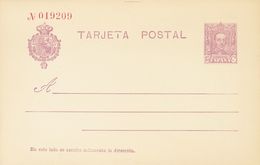 (*)57NR. 1925. 15 Cts Lila Sobre Tarjeta Entero Postal. NUMERACION EN ROJO. MAGNIFICA Y RARA. Edifil 2017: 385 Euros - Autres & Non Classés