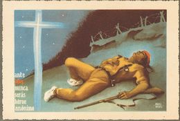 Sobre . 1937. Tarjeta Postal Ilustrada (Carlista) ANTE DIOS NUNCA SERAS HEROE ANONIMO. MAGNIFICA. - Otros & Sin Clasificación