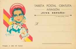 (*). 1938. Tarjeta Postal (doble) ARAGON / VIVA ESPAÑA / UNA PATRIA / UN ESTADO / UN CAUDILLO, Para El Uso De Los Combat - Altri & Non Classificati