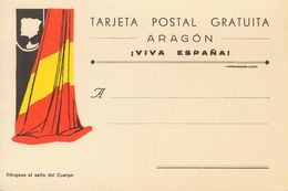 (*). 1938. Tarjeta Postal (doble) (Bandera Y Mapa) ARAGON / VIVA ESPAÑA / UNA PATRIA / UN ESTADO / UN CAUDILLO, Para El  - Altri & Non Classificati