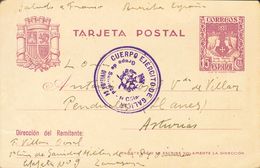 Sobre EP81. 1938. 15 Cts Violeta Sobre Tarjeta Entero Postal De CASTELLOTE (TERUEL) A PENDUELES (ASTURIAS). Marca De Fra - Otros & Sin Clasificación