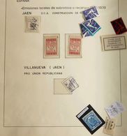 */º. (1936ca). Interesante Colección De Sellos Locales Benéficos De La Provincia De Jaén, Montado En Hojas De Exposición - Otros & Sin Clasificación