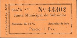 (*). 1937. 1 Pts Negro Sobre Naranja, 5 Pts Negro Sobre Lila Y 10 Pts Negro Sobre Gris. SEVILLA. JUNTA MUNICIPAL DE SUBS - Autres & Non Classés