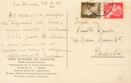 Sobre . 1937. 10 Cts Castaño Y 20 Cts Rojo De Italia. Tarjeta Postal De SANTANDER A PADOVA (ITALIA). Matasello UFFICIO P - Other & Unclassified