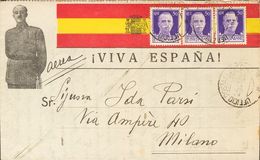 Sobre . 1938. 50 Cts Violeta De Italia, Tres Sellos. Sobre Patriótico (desplegable) Dirigido A MILAN (ITALIA). Matasello - Otros & Sin Clasificación