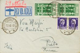 Sobre . 1938. 25 Cts Verde, Dos Sellos Y 50 Cts Violeta, Dos Sellos, Ambos De Italia. Dirigida A PRATO (ITALIA), Remitid - Sonstige & Ohne Zuordnung