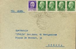 Sobre . 1939. 25 Cts Verde, Tira De Cuatro Y 50 Cts Violeta, De Italia. Dirigida A GENOVA (ITALIA). Matasello SERVIZIO S - Other & Unclassified