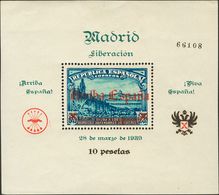 **54. 1939. 10 Pts Azul. Hoja Bloque MADRID LIBERADO. MAGNIFICA Y RARISIMA, SOLO CINCUENTA EJEMPLARES FUERON IMPRESOS. C - Other & Unclassified