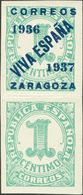 **26hcc. 1937. 1 Cts Verde, Pareja. Variedad UN SELLO SIN SOBRECARGA Y CAMBIO DE COLOR DE LA SOBRECARGA, En Azul. MAGNIF - Other & Unclassified