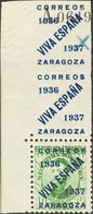 *31A. 1937. 10 Cts Verde VALOR COMPLEMENTARIO, Esquina De Pliego. Variedad DOBLE SOBRECARGA EN EL BORDE DE HOJA. MAGNIFI - Other & Unclassified