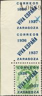 *31A. 1937. 10 Cts Verde VALOR COMPLEMENTARIO, Esquina De Pliego. Variedad DOBLE SOBRECARGA EN EL BORDE DE HOJA. MAGNIFI - Autres & Non Classés