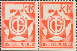 (*). 1937. 5 Cts Rojo UGT, CASA DEL PUEBLO, Cuatro Sellos, Dos En Pareja, Uno Sobre Carnet De La "Asociación De Profesio - Sonstige & Ohne Zuordnung