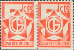 (*). 1937. 5 Cts Rojo UGT, CASA DEL PUEBLO, Cuatro Sellos, Dos En Pareja, Uno Sobre Carnet De La "Asociación De Profesio - Other & Unclassified