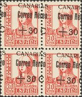 **/*40(4). (1937ca). +30 Cts Sobre 30 Cts Rosa, Bloque De Cuatro. Variedad SOBRECARGA DESPLAZADA. MAGNIFICO Y RARO, NO C - Sonstige & Ohne Zuordnung